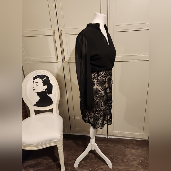 Black Chiffon and Lace Dress - Picture 7 of 10